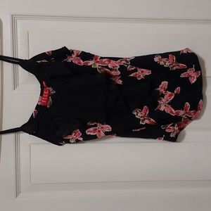 Black/pink/red ruffle front butterfly/floral tank top